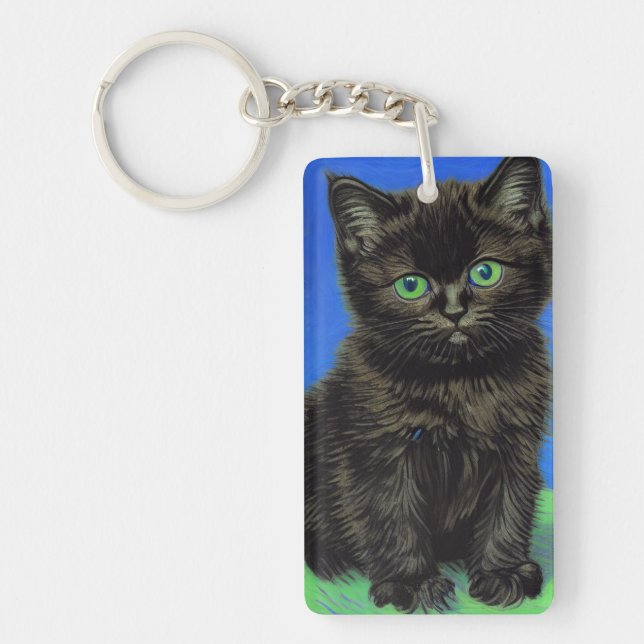 Van Gogh Style Black Kitten Key Ring (Front)