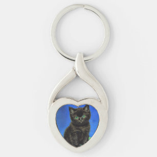 Van Gogh Style Black Kitten Key Ring