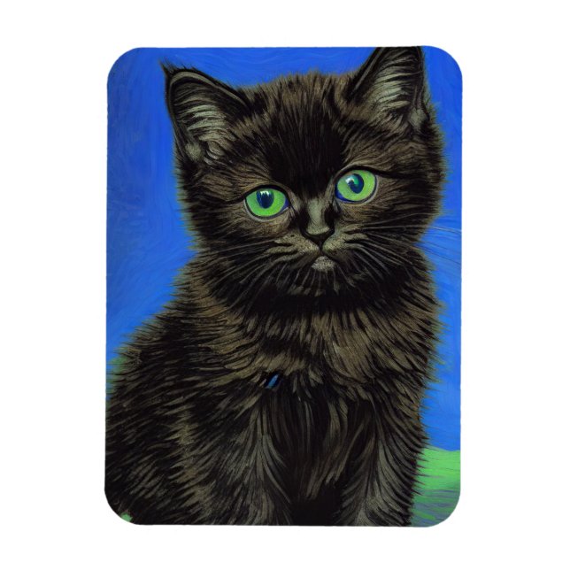 Van Gogh Style Black Kitten Magnet (Vertical)