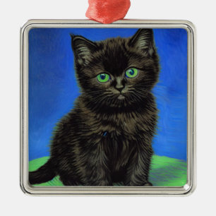 Van Gogh Style Black Kitten Metal Ornament
