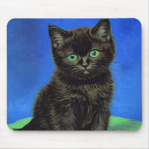 Van Gogh Style Black Kitten Mouse Pad