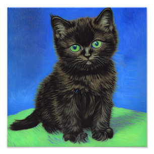 Van Gogh Style Black Kitten Photo Print