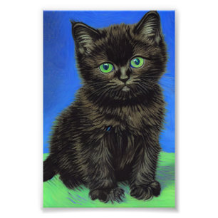 Van Gogh Style Black Kitten Photo Print