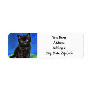 Van Gogh Style Black Kitten Return Address Label