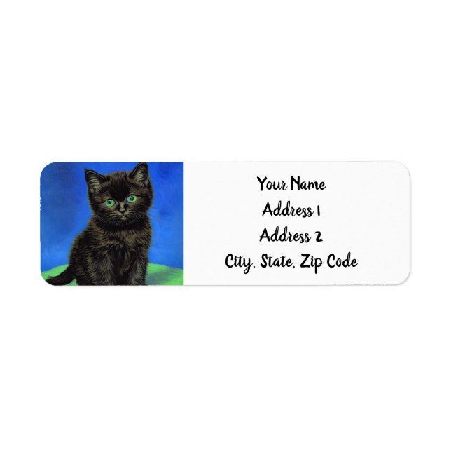 Van Gogh Style Black Kitten Return Address Label (Front)