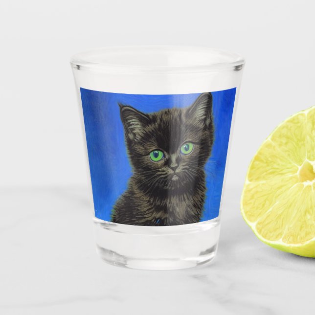 Van Gogh Style Black Kitten Shot Glass (Front)