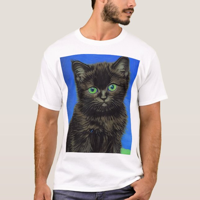 Van Gogh Style Black Kitten T-Shirt (Front)