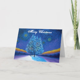 Van Gogh Style Blue Christmas Holiday Card
