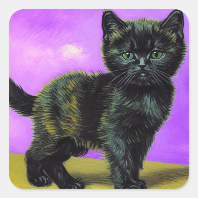 Van Gogh Style Cat Square Sticker (Front)