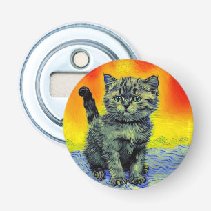 Van Gogh Style Cat Sunset Beach Bottle Opener