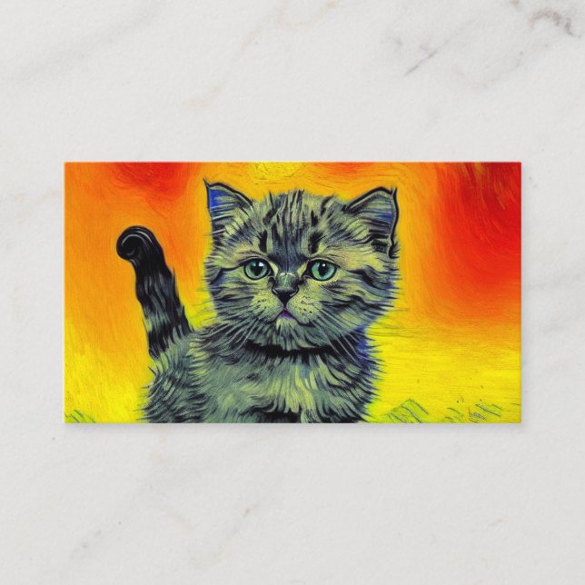 Van Gogh Style Cat Sunset Beach Enclosure Card (Front)