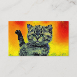 Van Gogh Style Cat Sunset Beach Enclosure Card