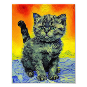 Van Gogh Style Cat Sunset Beach Photo Print