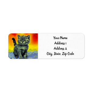 Van Gogh Style Cat Sunset Beach Return Address Label