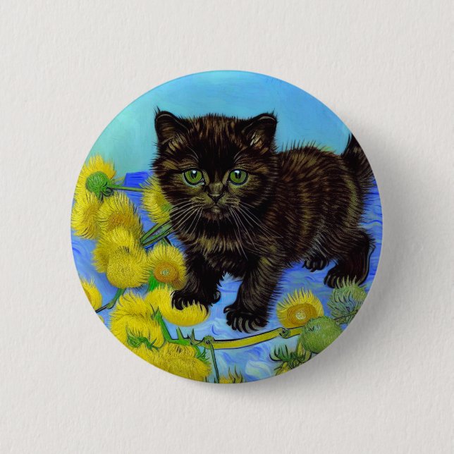 Van Gogh Style Cat with Sunflowers 6 Cm Round Badge (Front)