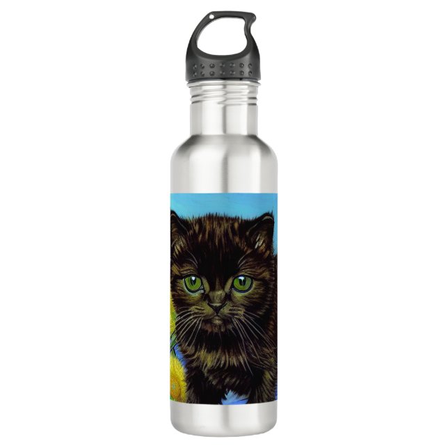 Van Gogh Style Cat with Sunflowers 710 Ml Water Bottle (Front)