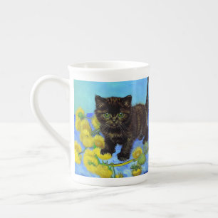 Van Gogh Style Cat with Sunflowers Bone China Mug