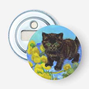 Van Gogh Style Cat with Sunflowers Bottle Opener