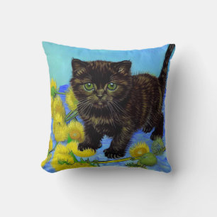 Van Gogh Style Cat with Sunflowers Cushion