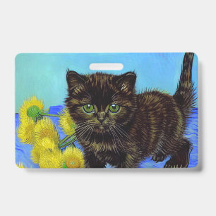 Van Gogh Style Cat with Sunflowers ID Badge