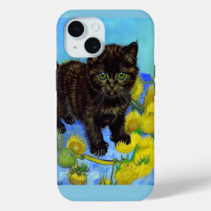 Van Gogh Style Cat with Sunflowers iPhone 15 Case