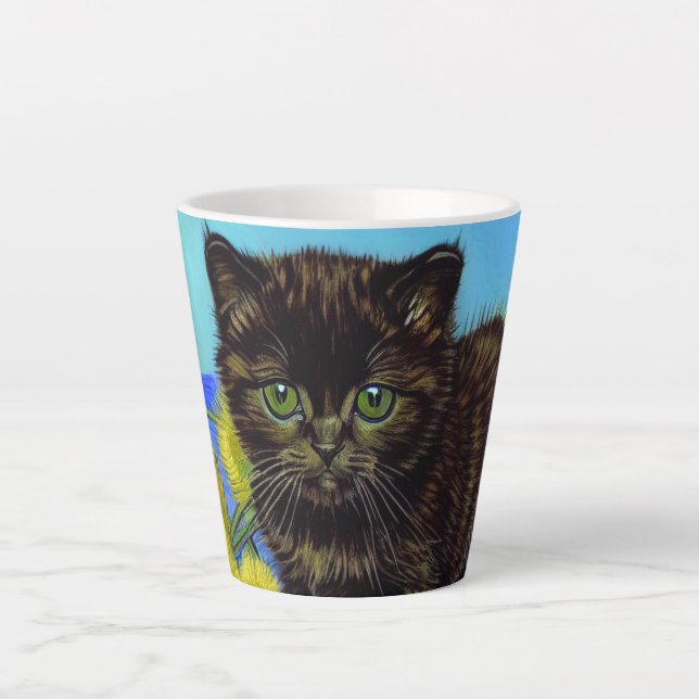 Van Gogh Style Cat with Sunflowers Latte Mug (Front)