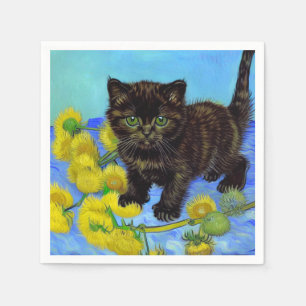 Van Gogh Style Cat with Sunflowers Napkin