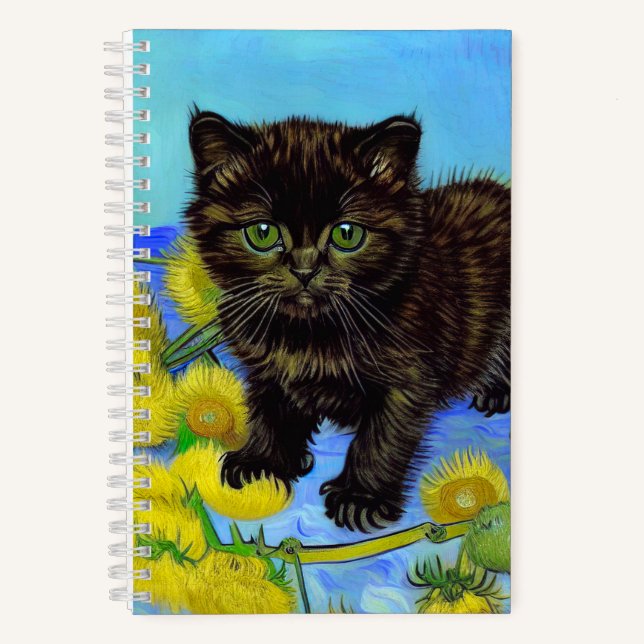 Van Gogh Style Cat with Sunflowers Notebook (Front)