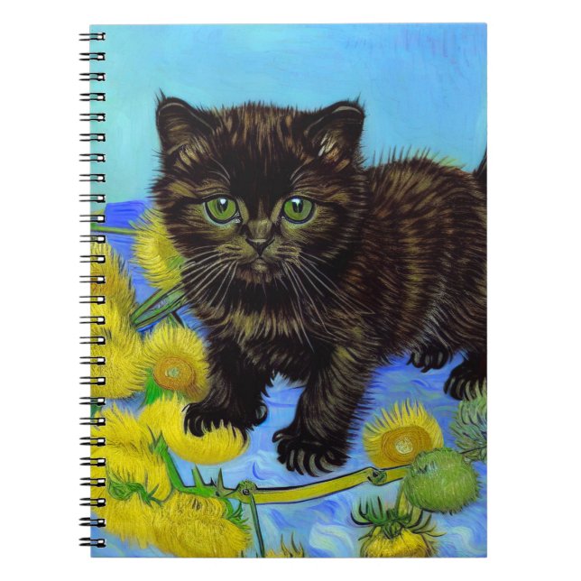 Van Gogh Style Cat with Sunflowers Notebook (Front)