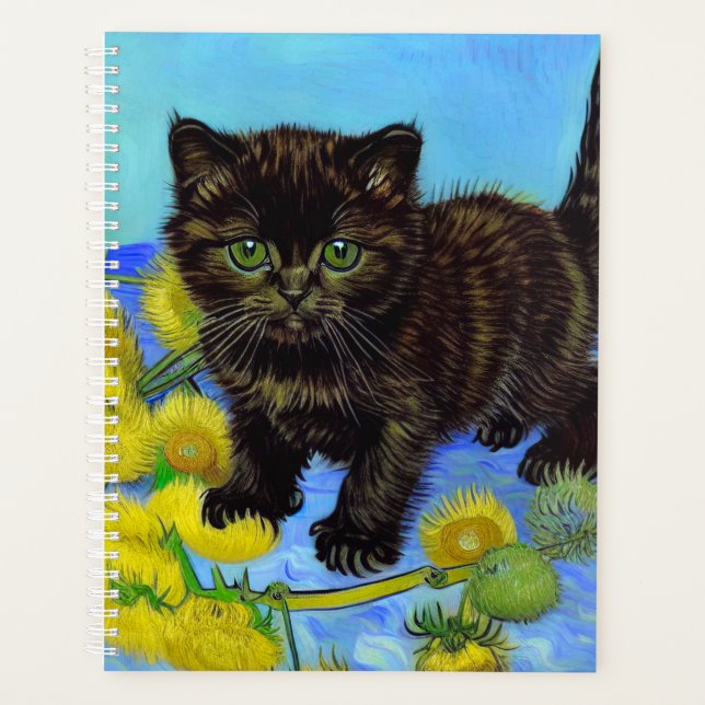 Van Gogh Style Cat with Sunflowers Planner (Front)