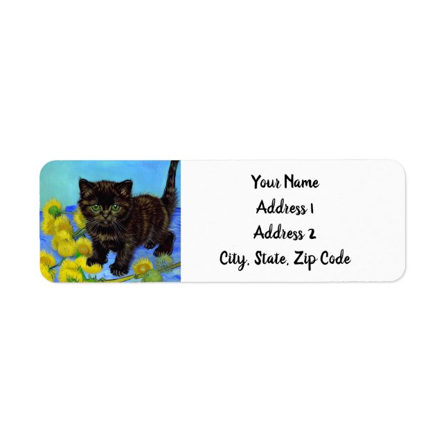 Van Gogh Style Cat with Sunflowers Return Address Label (Front)