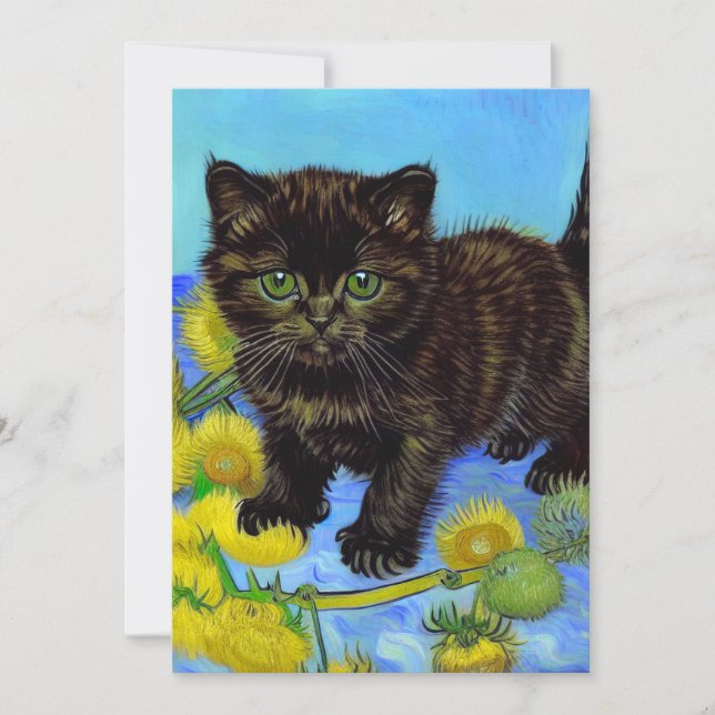 Van Gogh Style Cat with Sunflowers Save The Date (Front)