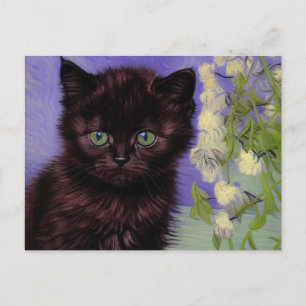 Van Gogh Style Cat with White Flowers Holiday Postcard