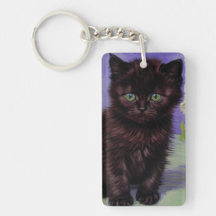 Van Gogh Style Cat with White Flowers Key Ring