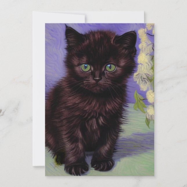 Van Gogh Style Cat with White Flowers Save The Date (Front)