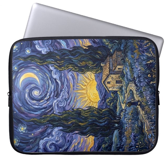 Van Gogh Style Cypress Dusk Midnight Moon Vertical Laptop Sleeve (Front)