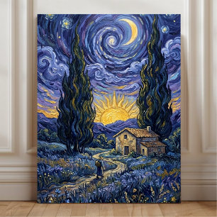 Van Gogh Style Cypress Dusk Starry Night Art Canvas Print