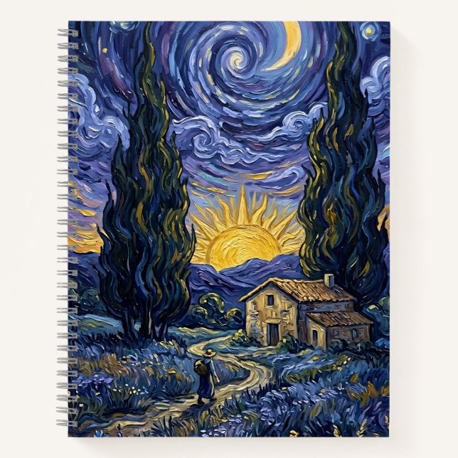 Van Gogh Style Cypress Dusk Starry Night Art  Notebook (Front)