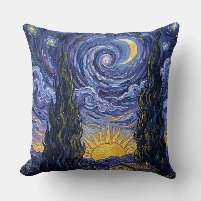 Van Gogh Style Cypress Dusk Starry Night Throw Cushion (Front)