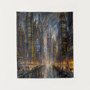 Van Gogh Style Futuristic Cityscape Art Tapestry