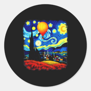 Van Gogh Style Hot Air Balloon Starry Night Classic Round Sticker