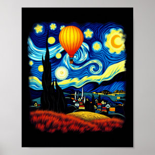 Van Gogh Style Hot Air Balloon Starry Night Long S Poster