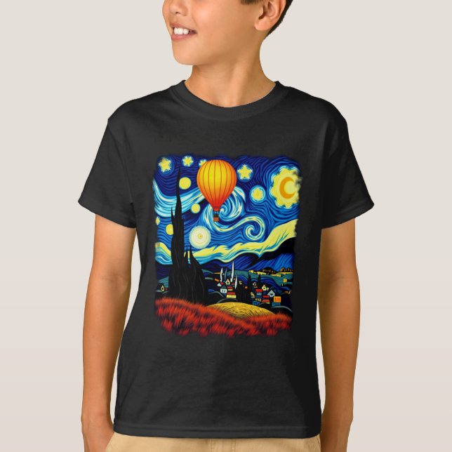 Van Gogh Style Hot Air Balloon Starry Night Long S T-Shirt (Front)