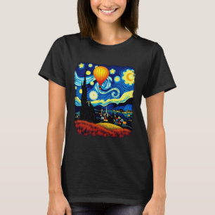 Van Gogh Style Hot Air Balloon Starry Night Long S T-Shirt