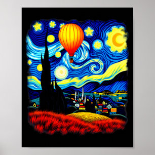Van Gogh Style Hot Air Balloon Starry Night  Poster