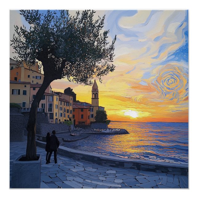 Van Gogh Style Ligurian Sunset – Glossy Art Poster (Front)
