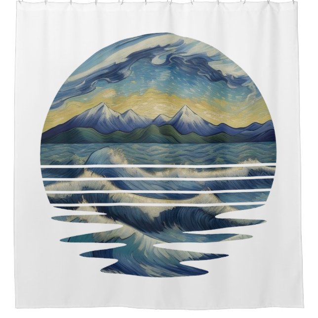 Van Gogh Style Paintings Set, A sea At Sunset Shower Curtain (Front)