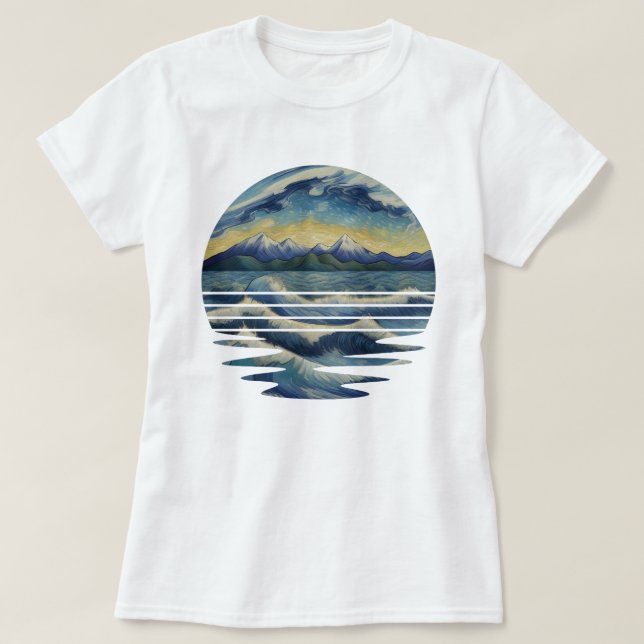 Van Gogh Style Paintings Set, A sea At Sunset T-Shirt (Design Front)