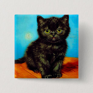 Van Gogh Style Pouting Kitten 15 Cm Square Badge