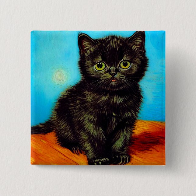 Van Gogh Style Pouting Kitten 15 Cm Square Badge (Front)